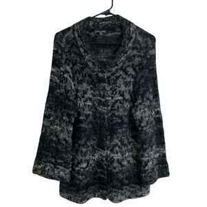 Eileen Fisher Wool Mohair Sweater Jacket Womens Medium Gray Black Boucle Knit